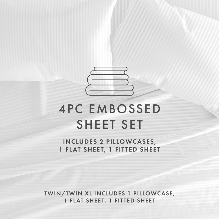 White Striped Microfiber Queen Sheet Set with Pillowcases