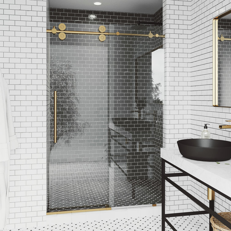 Elan 44-48" Matte Brushed Gold Frameless Sliding Shower Door with Clear Glass