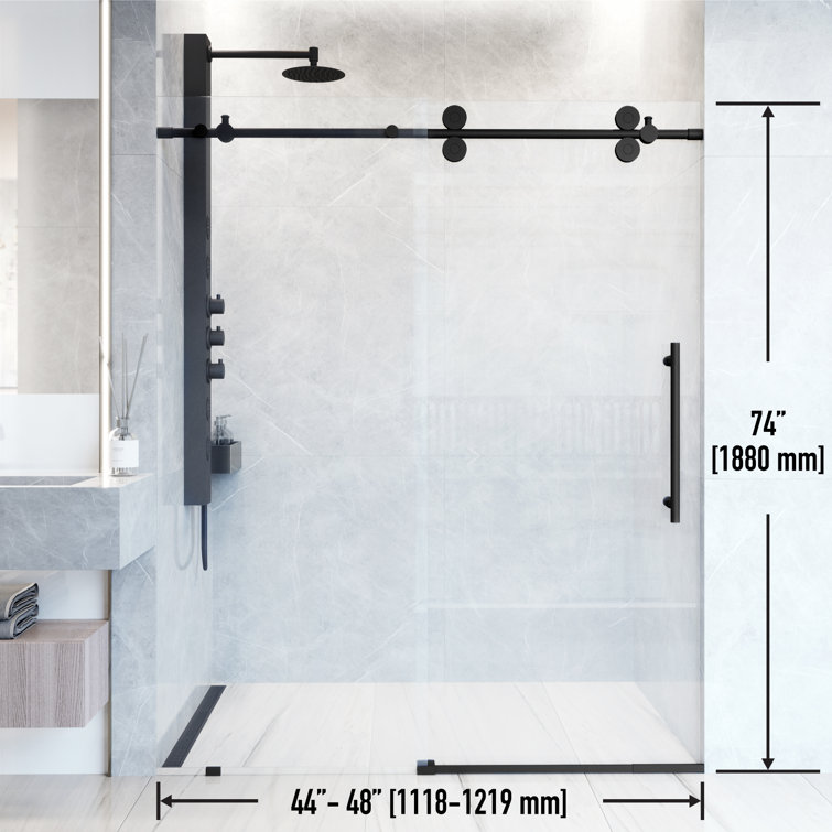 Elan 48" Matte Black Frameless Sliding Shower Door with Clear Glass