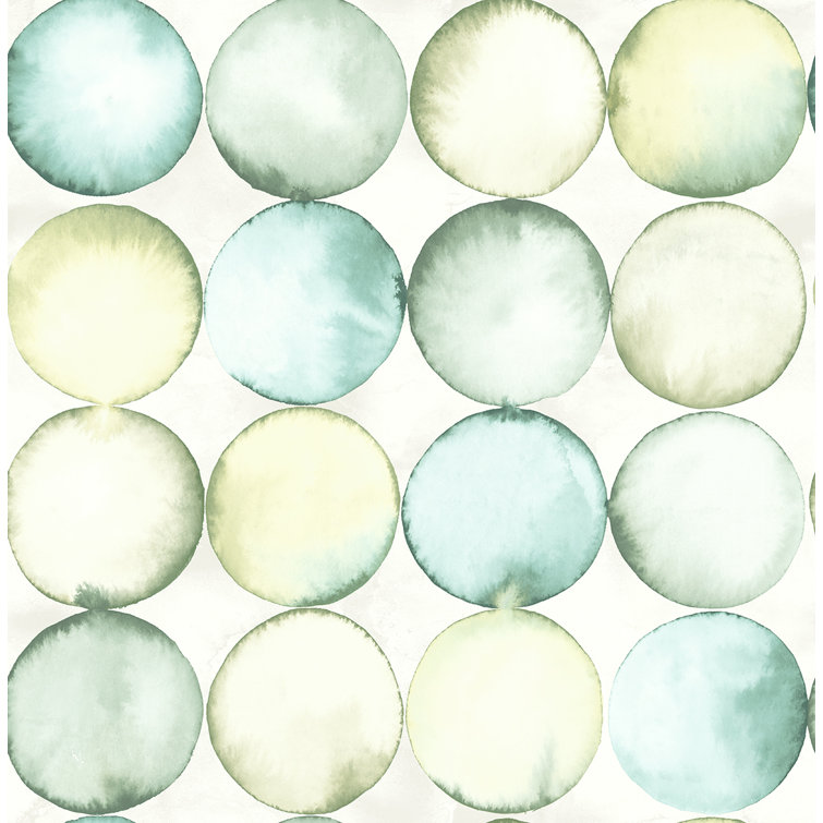 Metallic Sprig Watercolor Circle Pattern Non-Pasted Wallpaper