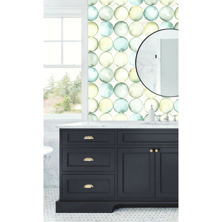 Metallic Sprig Watercolor Circle Pattern Non-Pasted Wallpaper