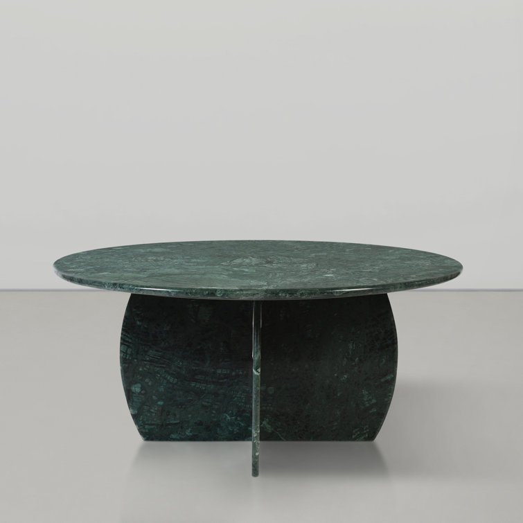 Green Marble Round Coffee Table with Cross Legs