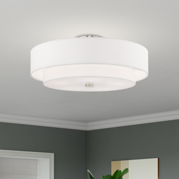 Meridian Brushed Nickel 5-Light Indoor Drum Flush Mount with Off-White Shade