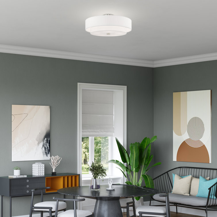 Meridian Brushed Nickel 5-Light Indoor Drum Flush Mount with Off-White Shade