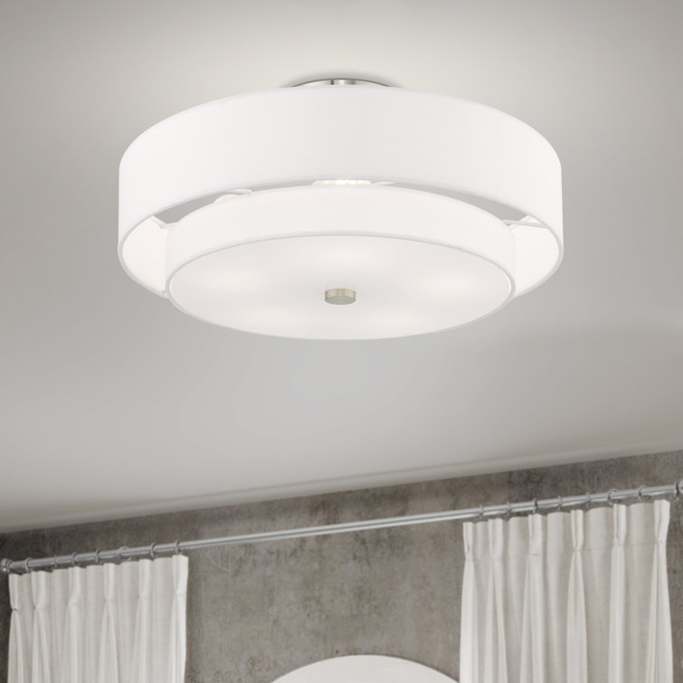 Meridian Brushed Nickel 5-Light Indoor Drum Flush Mount with Off-White Shade
