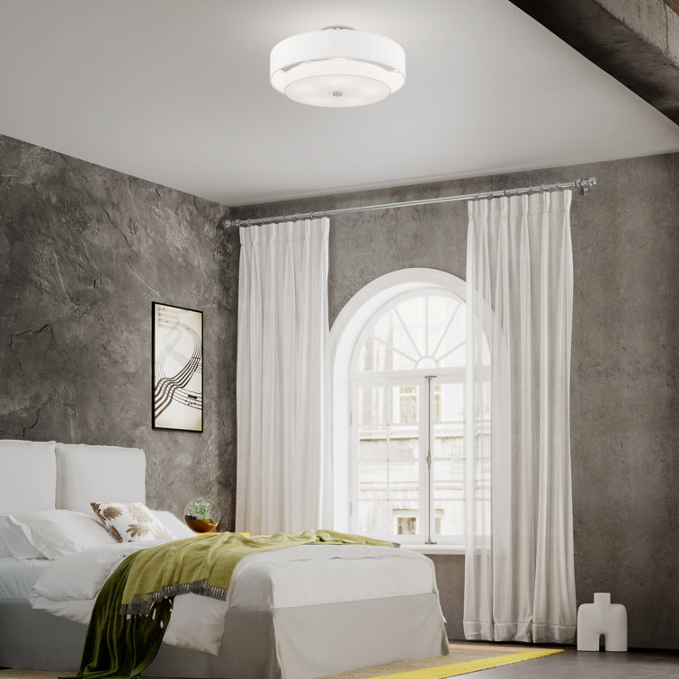 Meridian Brushed Nickel 5-Light Indoor Drum Flush Mount with Off-White Shade