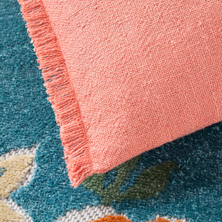 Pink Coral Recycled Material Square Throw Pillow Set with Fringe