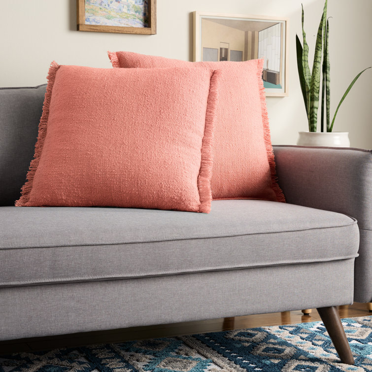 Pink Coral Recycled Material Square Throw Pillow Set with Fringe