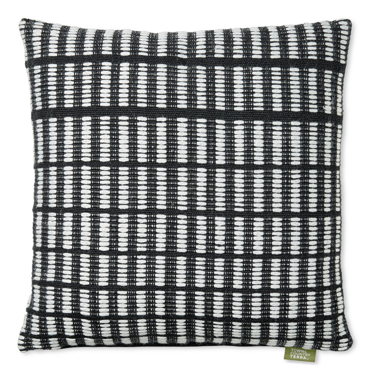 Black and Ivory Rectangular Outdoor Throw Pillow