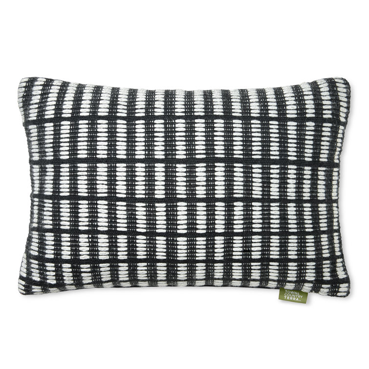 Black and Ivory Rectangular Outdoor Throw Pillow