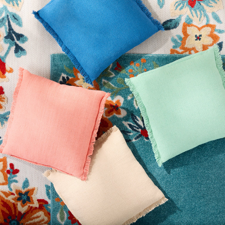 Beige Recycled Fringe Indoor/Outdoor Square Pillow Set
