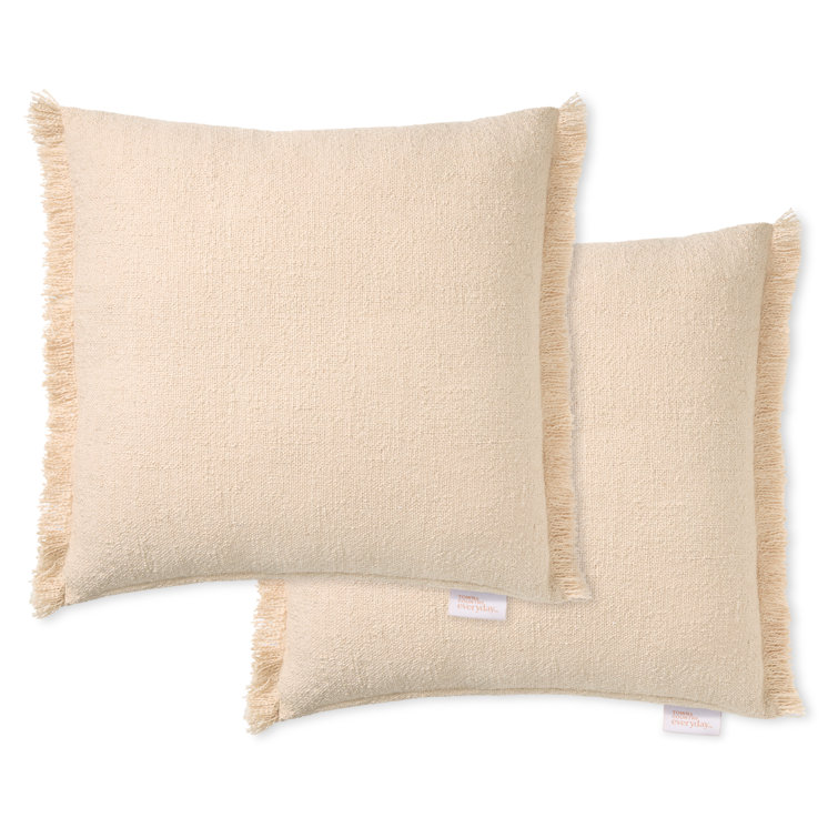 Beige Recycled Fringe Indoor/Outdoor Square Pillow Set