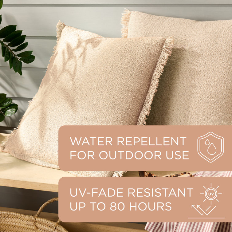 Beige Recycled Fringe Indoor/Outdoor Square Pillow Set