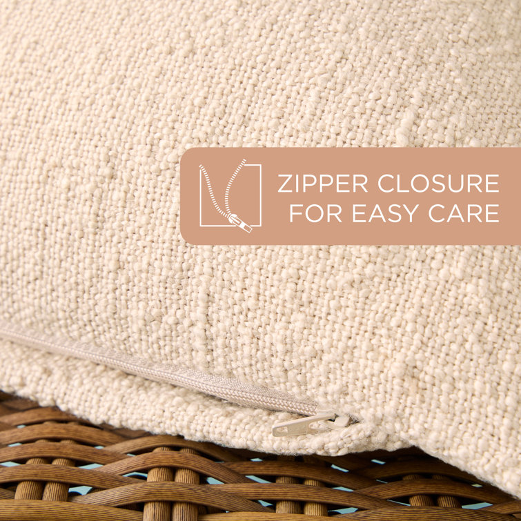 Beige Recycled Fringe Indoor/Outdoor Square Pillow Set