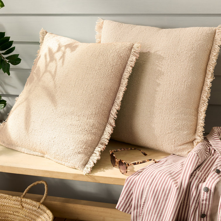 Beige Recycled Fringe Indoor/Outdoor Square Pillow Set
