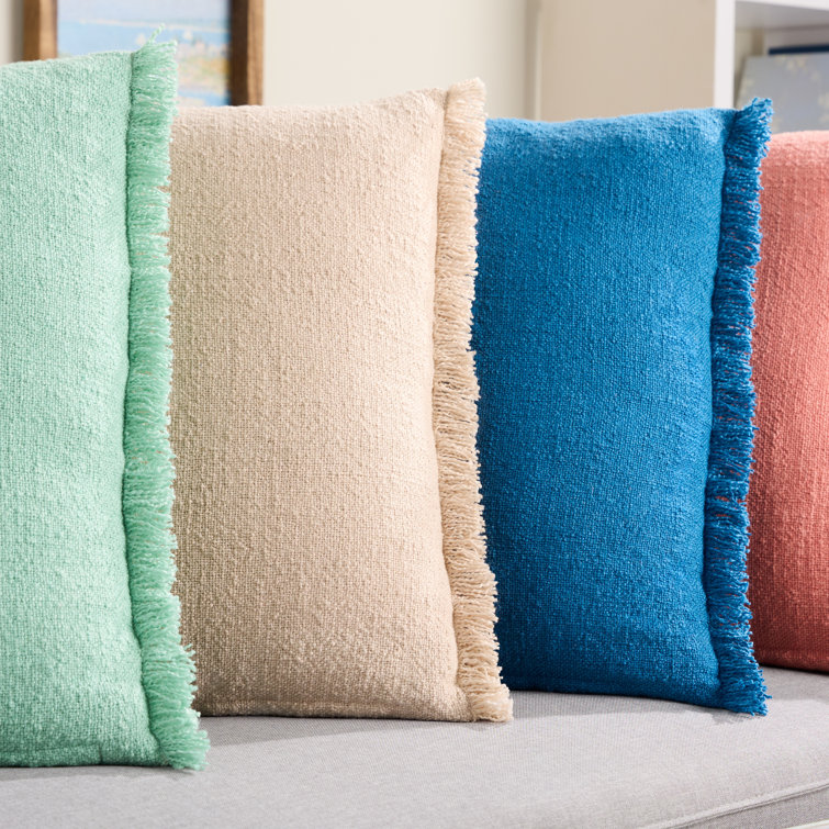 Beige Recycled Fringe Indoor/Outdoor Square Pillow Set