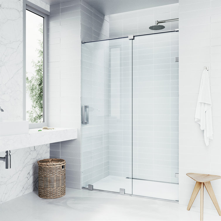 Ryland 60" Frameless Chrome Sliding Shower Door with Clear Glass