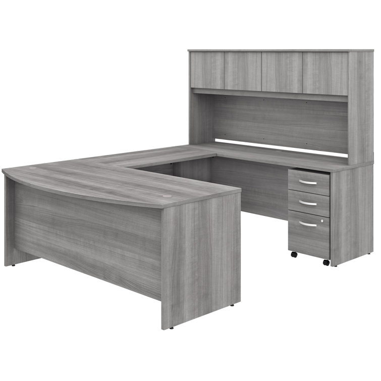 Platinum Gray Contemporary U-Shaped Office Desk with Hutch