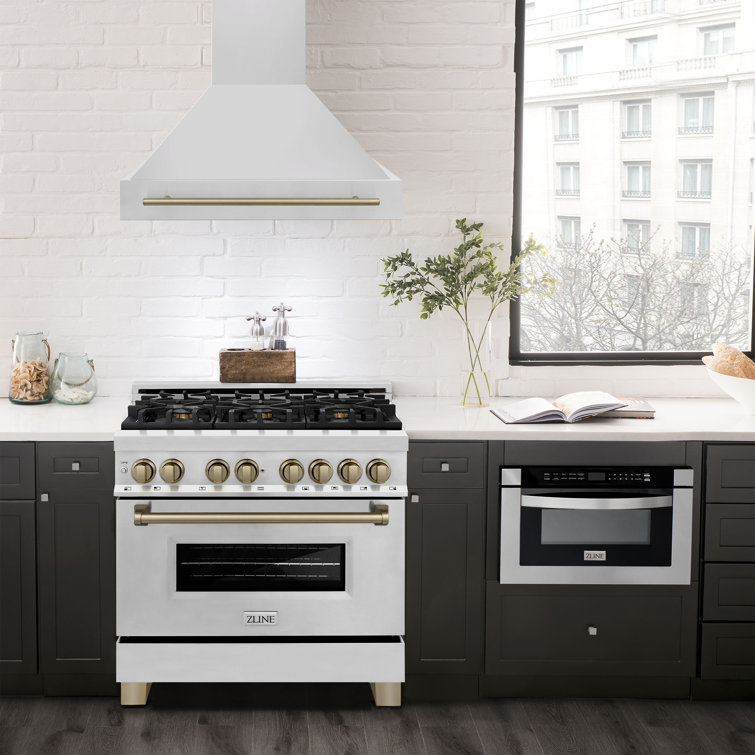 36 Inch Stainless Steel Wall Mounted Range Hood with Matte Black Handle
