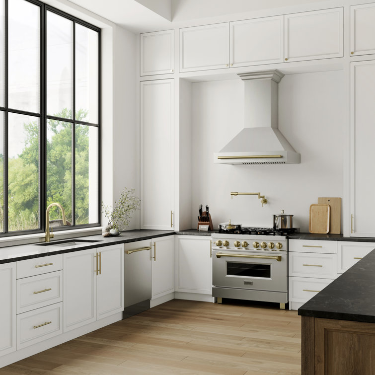 36 Inch Stainless Steel Wall Mounted Range Hood with Matte Black Handle