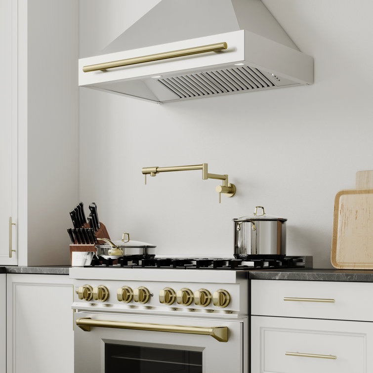 36 Inch Stainless Steel Wall Mounted Range Hood with Matte Black Handle