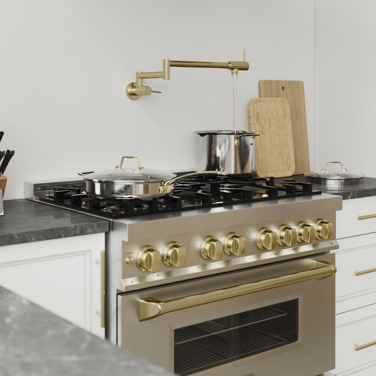 Gemini Brushed Nickel Wall-Mounted Pot Filler Faucet