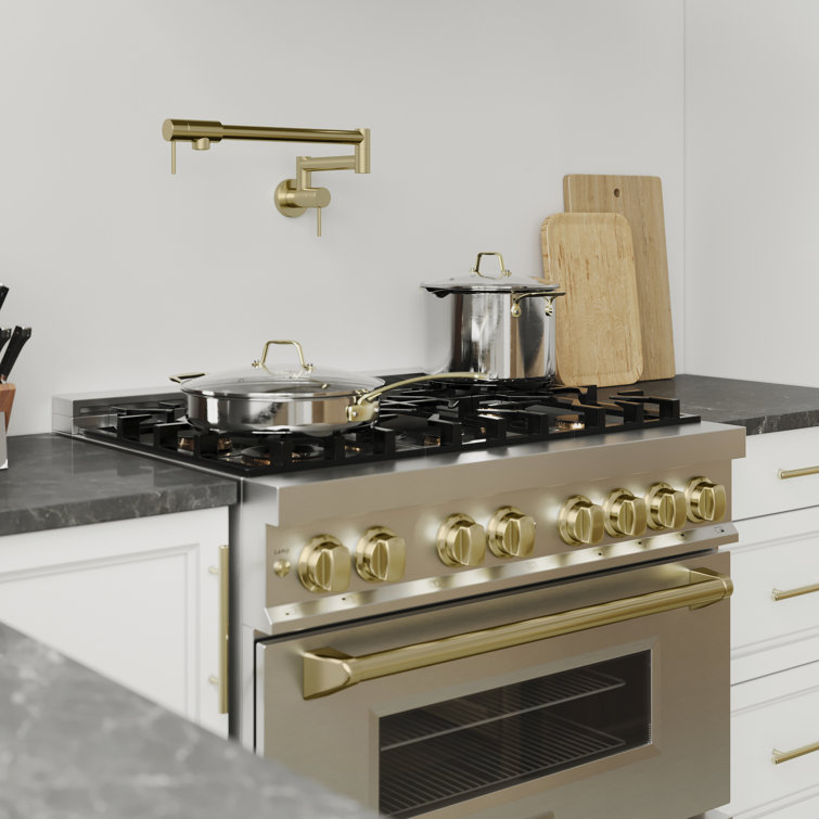 Gemini Brushed Nickel Wall-Mounted Pot Filler Faucet