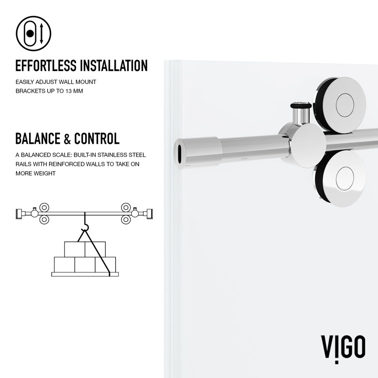 Frameless 60" Frosted Glass Sliding Shower Door with Brushed Stainless Steel Hardware