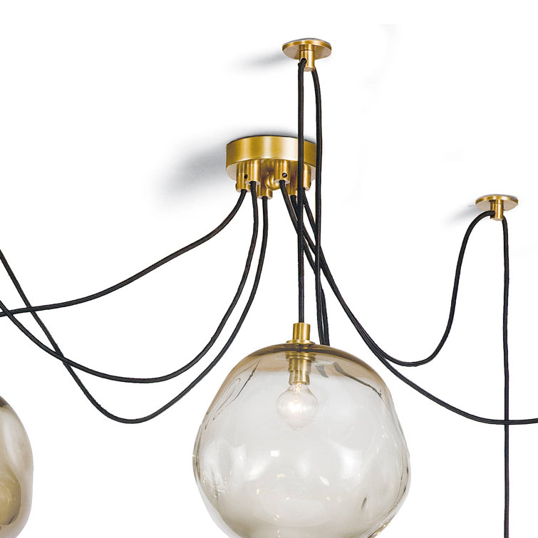 Molten Spider Brass and Smoke Glass 6-Light Chandelier
