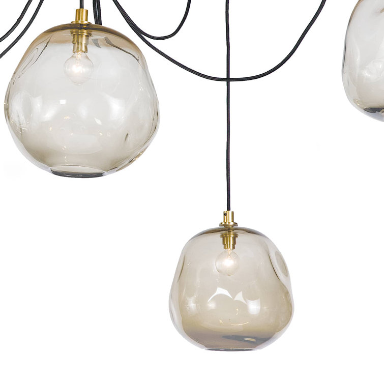 Molten Spider Brass and Smoke Glass 6-Light Chandelier