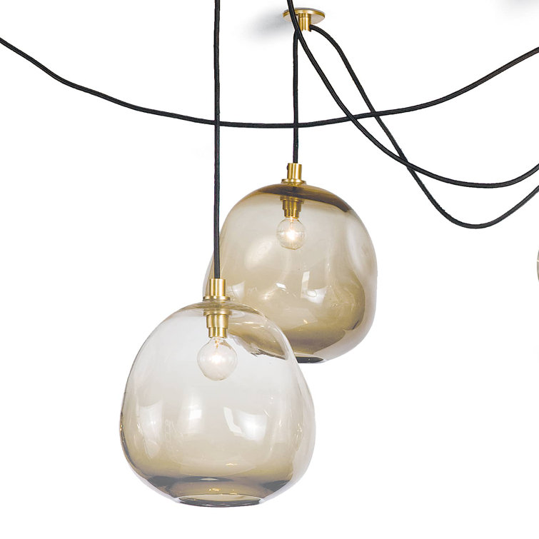 Molten Spider Brass and Smoke Glass 6-Light Chandelier