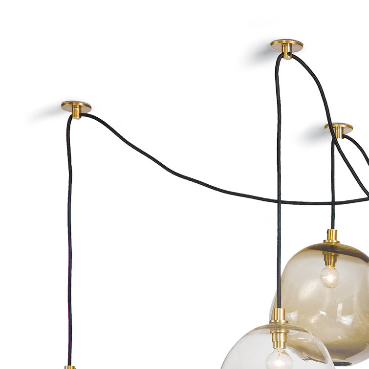 Molten Spider Brass and Smoke Glass 6-Light Chandelier