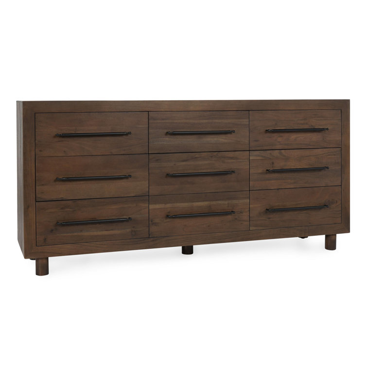 Cocoa Brown Acacia Wood 2-Drawer Nightstand with Metal Bar Pulls
