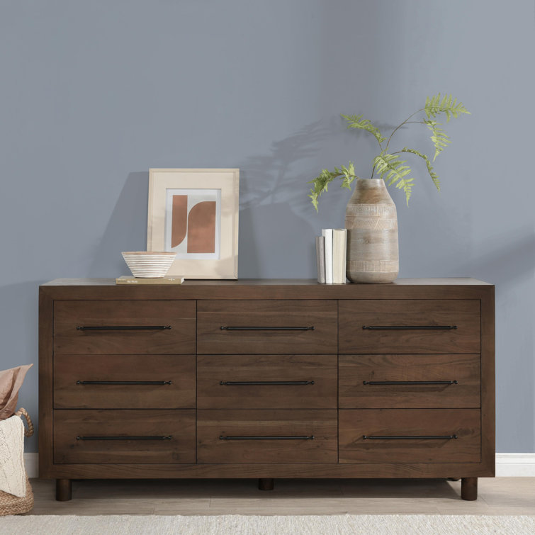 Cocoa Brown Acacia Wood 2-Drawer Nightstand with Metal Bar Pulls