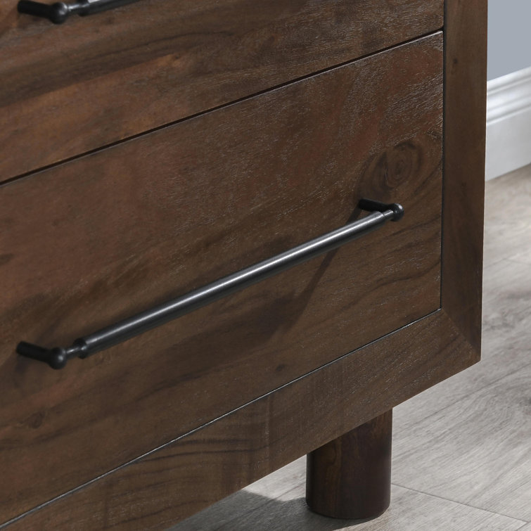 Cocoa Brown Acacia Wood 2-Drawer Nightstand with Metal Bar Pulls