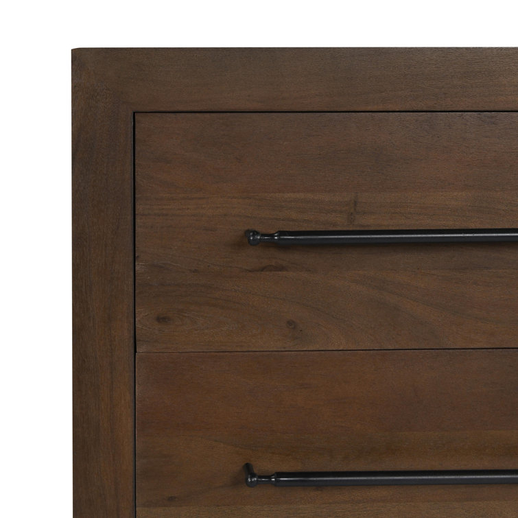 Cocoa Brown Acacia Wood 2-Drawer Nightstand with Metal Bar Pulls