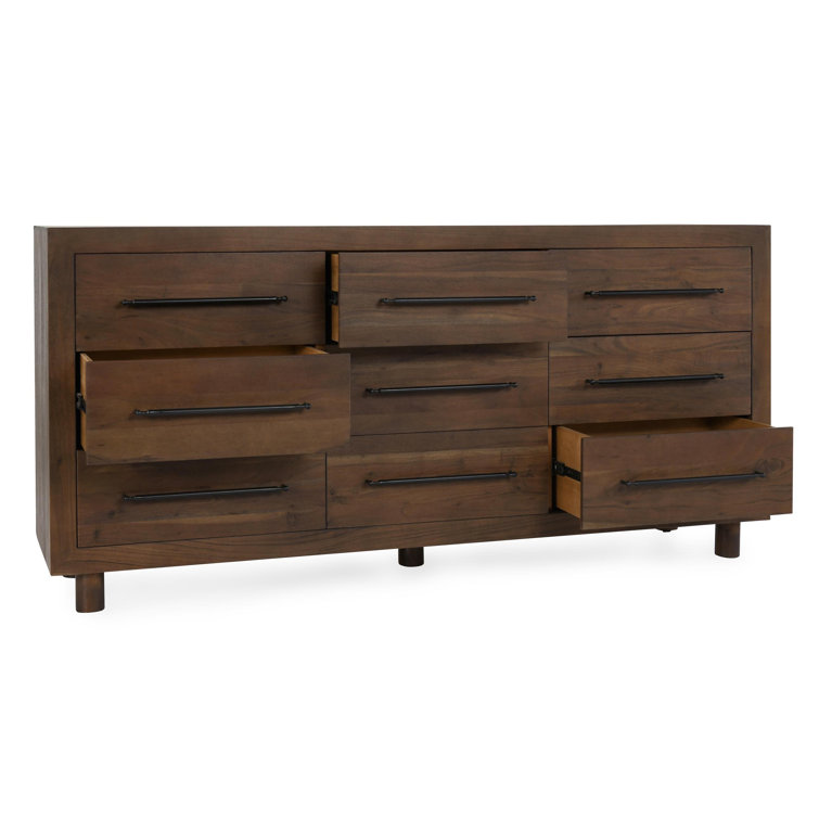 Cocoa Brown Acacia Wood 2-Drawer Nightstand with Metal Bar Pulls