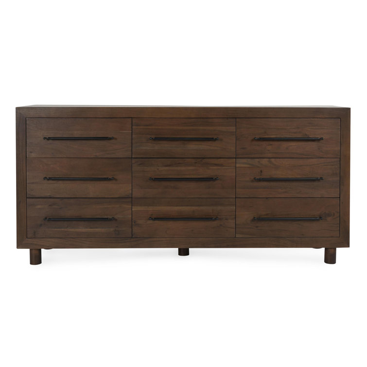 Cocoa Brown Acacia Wood 2-Drawer Nightstand with Metal Bar Pulls