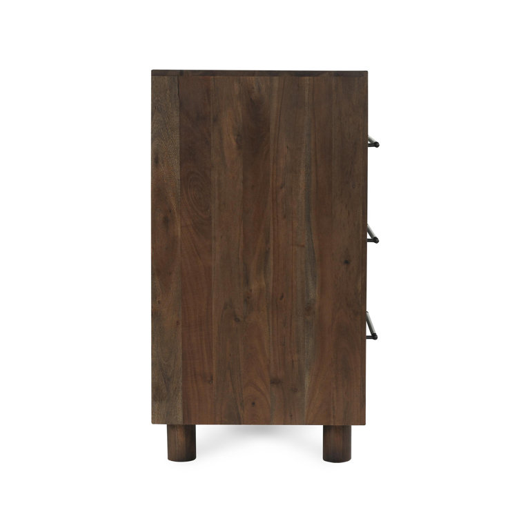 Cocoa Brown Acacia Wood 2-Drawer Nightstand with Metal Bar Pulls