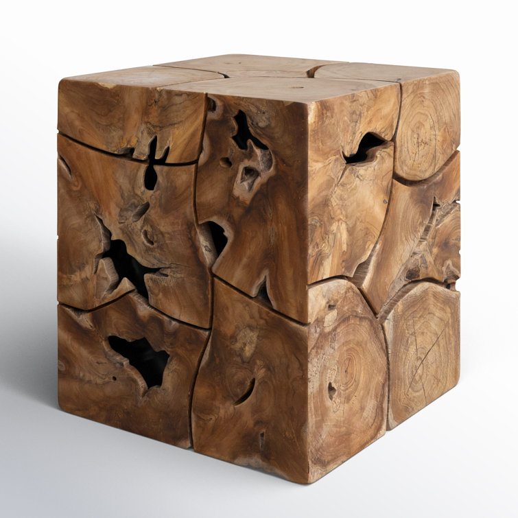 Natural Teak Solid Wood Square End Table