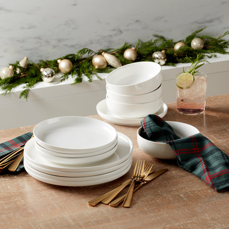 White Porcelain 12-Piece Dinnerware Set for Four