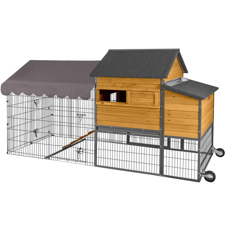 85" Movable Wooden and Steel Chicken Coop with Tarp Roof