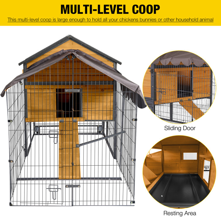 85" Movable Wooden and Steel Chicken Coop with Tarp Roof