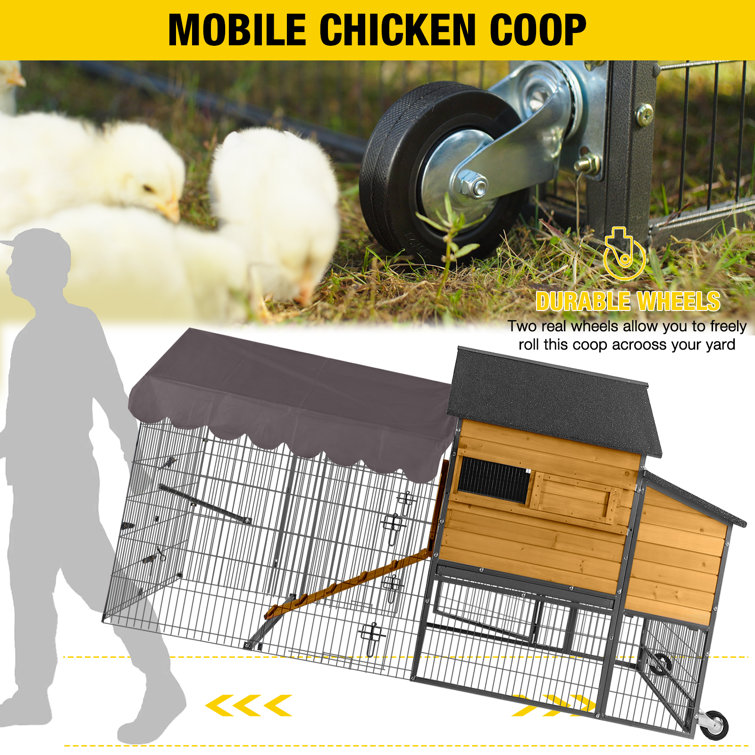 85" Movable Wooden and Steel Chicken Coop with Tarp Roof