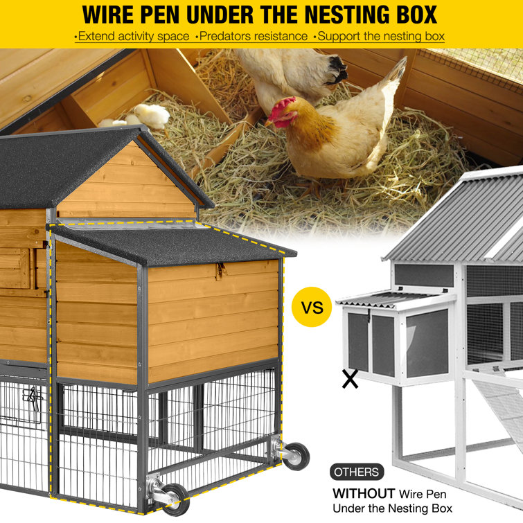 85" Movable Wooden and Steel Chicken Coop with Tarp Roof