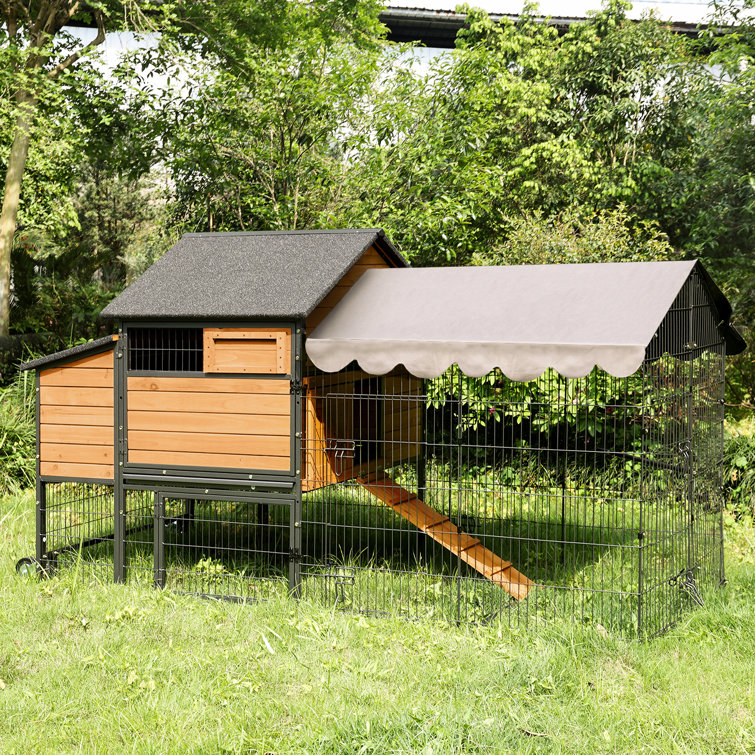 85" Movable Wooden and Steel Chicken Coop with Tarp Roof