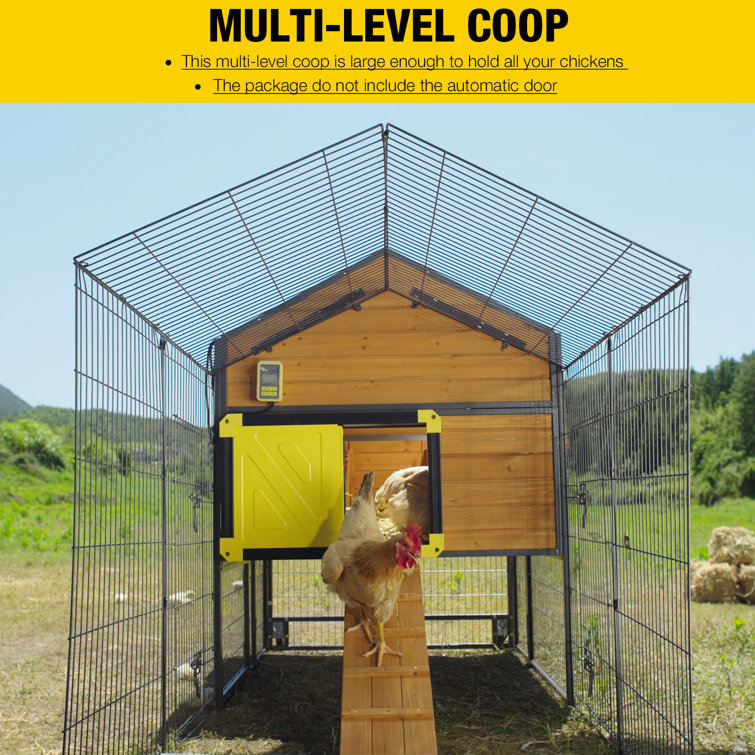 85" Movable Wooden and Steel Chicken Coop with Tarp Roof