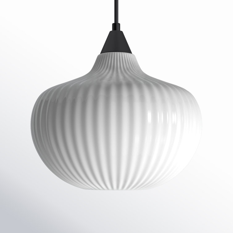 Black Ribbed Glass Globe Pendant Light
