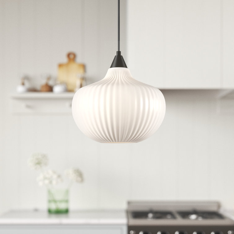 Black Ribbed Glass Globe Pendant Light