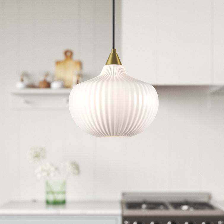 Antique Gold Ribbed Glass Globe Pendant Light